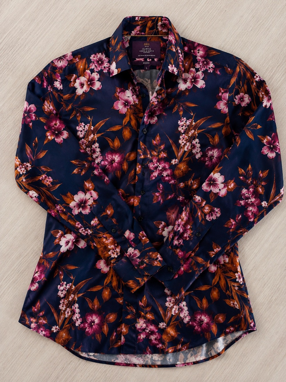 Hawes & Curtis Floral Shirt Mens L Botanical Print Stretch Cotton Button Up
